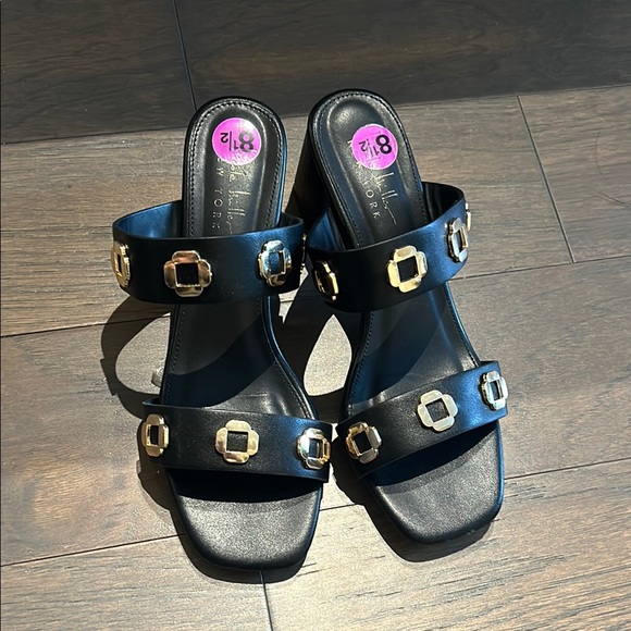 Nicole Miller Shoes - Elegant Black Sandals with Gold Accents